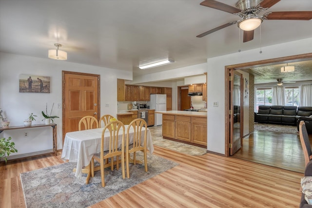 9509 N Atlantic St, Spokane, WA 99218 - dining area with a ceiling fan, light wood-type flooring, and baseboards