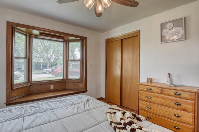 9509 N Atlantic St, Spokane, WA 99218 - bedroom featuring a closet, a ceiling fan, and baseboards