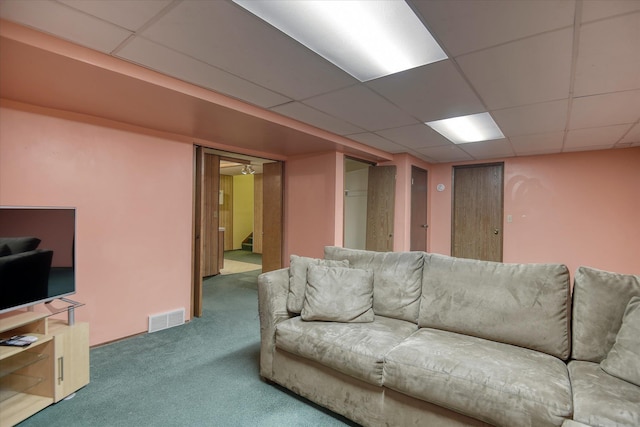 6923 N Hamilton St Unit 6923, Spokane, WA 99208 - living room featuring carpet, a paneled ceiling, and stairway