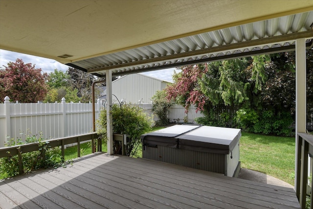 6923 N Hamilton St Unit 6923, Spokane, WA 99208 - wooden terrace featuring a covered hot tub and fence