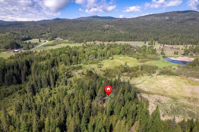 652 Penny Ln, Usk, WA 99180 - aerial overview of property's location featuring a heavily wooded area and a mountainous background
