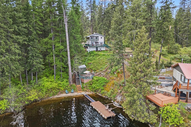 231 Mountain View Dr, Newport, WA 99156 - view of yard featuring stairway, a floating dock, and a wooden deck