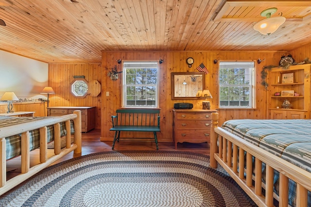 231 Mountain View Dr, Newport, WA 99156 - bedroom featuring wood ceiling, multiple windows, wooden walls, and wood finished floors