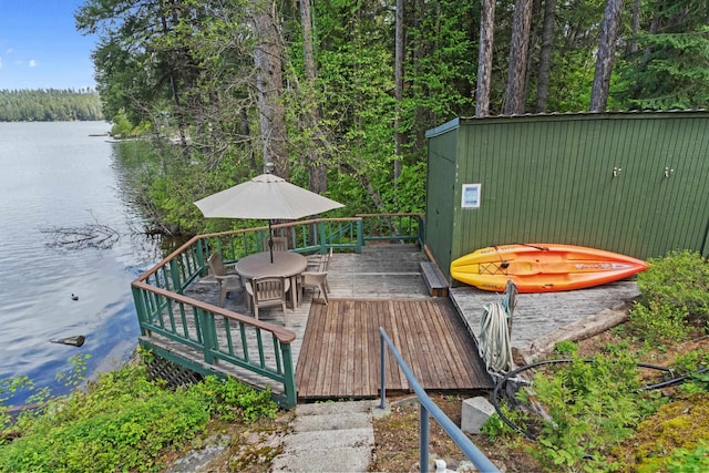 231 Mountain View Dr, Newport, WA 99156 - wooden terrace with a water view, a forest view, and outdoor dining area