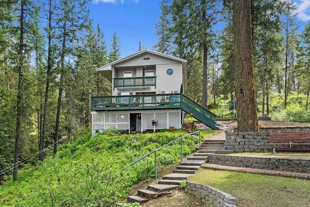 231 Mountain View Dr, Newport, WA 99156 - rear view of property featuring stairs and a wooden deck