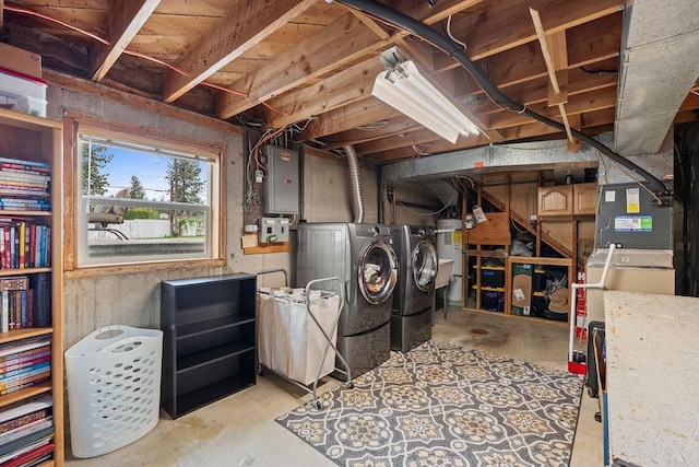 8214 N Jefferson Dr, Spokane, WA 99208 - below grade area with washer and clothes dryer, electric panel, and water heater