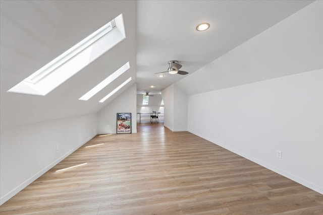2503 S Thierman Ln, Spokane, WA 99223 - additional living space featuring ceiling fan, a skylight, light wood-type flooring, lofted ceiling, and baseboards