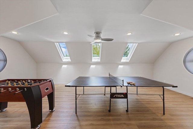 2503 S Thierman Ln, Spokane, WA 99223 - game room with a skylight, vaulted ceiling, a ceiling fan, recessed lighting, and baseboards