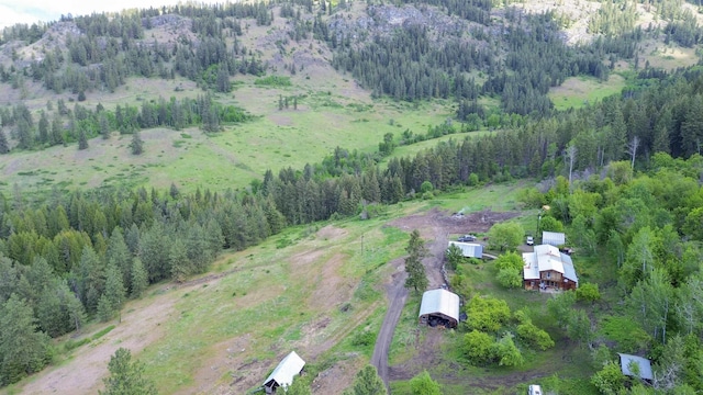 aerial view of property's location with a forest
