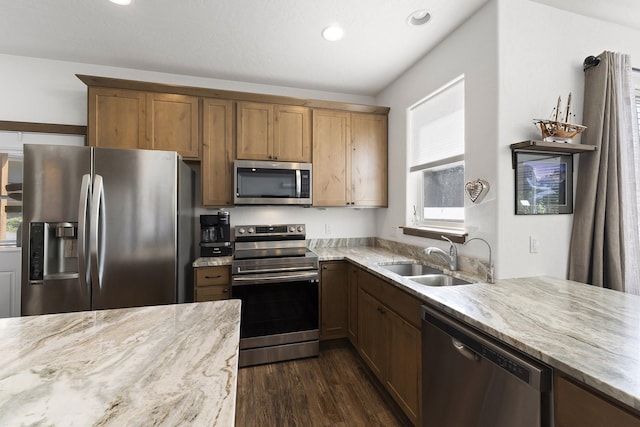 29955 N Isle View Rd, Spirit Lake, ID 83869 - kitchen featuring stainless steel appliances, a sink, plenty of natural light, dark wood finished floors, and recessed lighting
