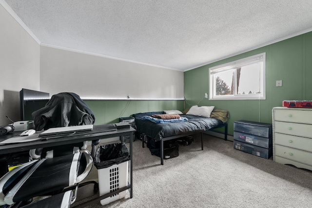 11010 E 28th Ave, Spokane, WA 99206 - carpeted bedroom with ornamental molding, a textured ceiling, baseboard heating, and a decorative wall