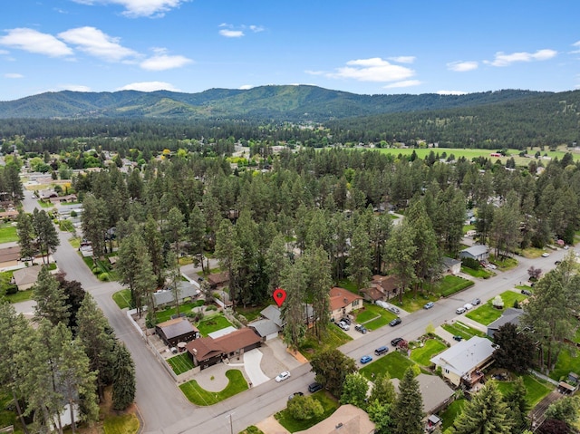 11010 E 28th Ave, Spokane, WA 99206 - aerial view of property and surrounding area featuring a mountainous background, a heavily wooded area, and nearby suburban area