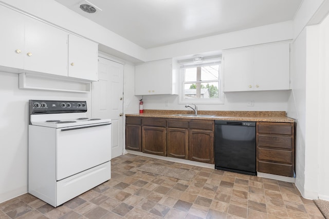 3013 E Broad Ave, Spokane, WA 99217 - kitchen featuring black dishwasher, electric stove, a sink, white cabinetry, and light countertops