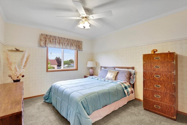 10610 N Iroquois Dr, Spokane, WA 99208 - bedroom featuring carpet, ornamental molding, baseboards, and a ceiling fan