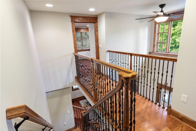 10204 N Wellen Ln, Spokane, WA 99218 - hall featuring an upstairs landing, light wood-type flooring, baseboards, and recessed lighting