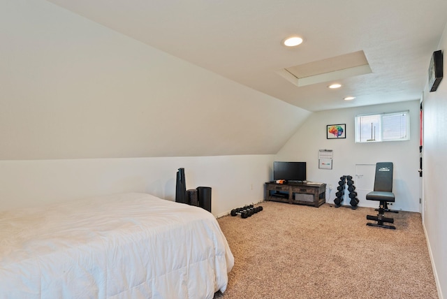 4521 E Fairview St, Spokane, WA 99217 - bedroom with carpet, attic access, vaulted ceiling, and recessed lighting