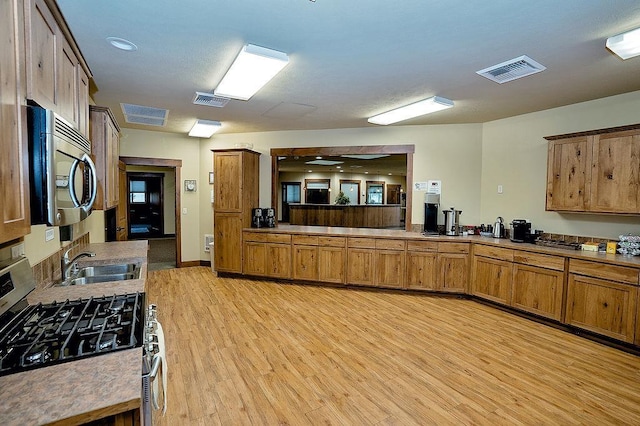 6701 N Idaho Rd, Newman Lake, WA 99025 - kitchen featuring appliances with stainless steel finishes, a sink, light wood-style flooring, and brown cabinetry