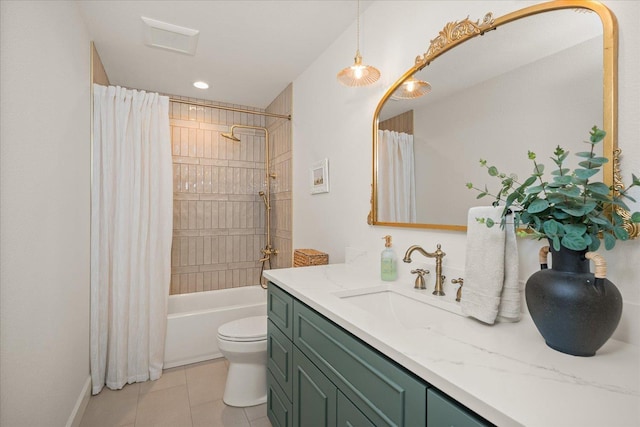 23114 W Mcfarlane Rd, Medical Lake, WA 99022 - bathroom with vanity, shower / tub combo, tile patterned flooring, toilet, and recessed lighting