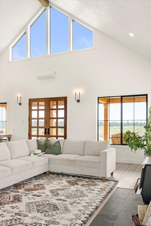 23114 W Mcfarlane Rd, Medical Lake, WA 99022 - living area featuring high vaulted ceiling and a wall mounted air conditioner