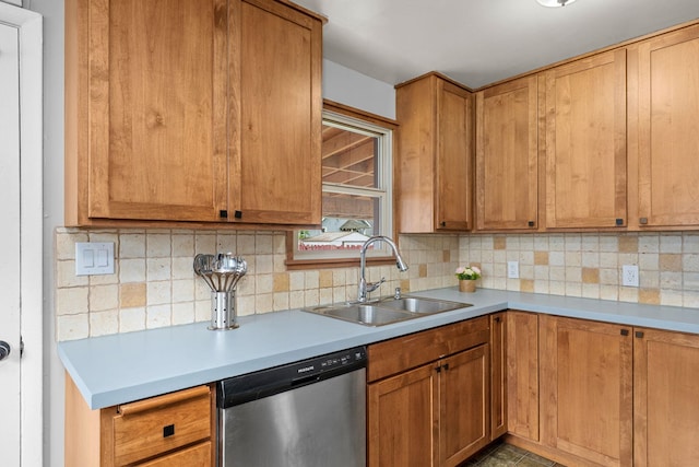 607 E Walton Ave, Spokane, WA 99207 - kitchen with dishwasher, a sink, decorative backsplash, and light countertops