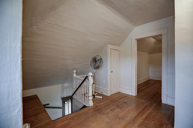 1608 E Pacific Ave, Spokane, WA 99202 - hall with an upstairs landing, lofted ceiling, hardwood / wood-style flooring, and baseboards