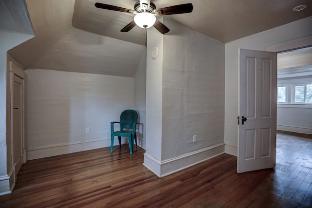1608 E Pacific Ave, Spokane, WA 99202 - additional living space featuring dark wood-style flooring, lofted ceiling, ceiling fan, and baseboards