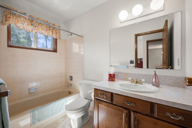4796 W Gibson Dahl Rd, Clayton, WA 99110 - bathroom with vanity, toilet, bathtub / shower combination, and tile patterned floors