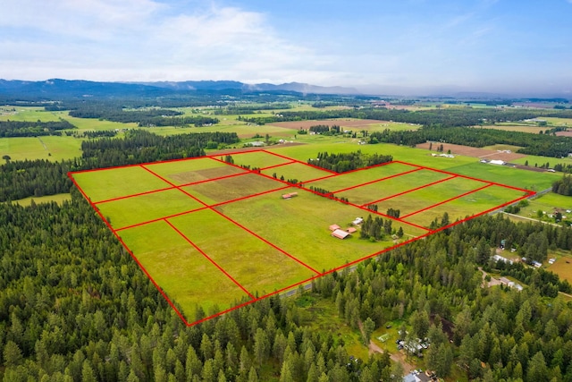 4796 W Gibson Dahl Rd, Clayton, WA 99110 - view of rural area featuring property boundaries highlighted, a mountain backdrop, and a heavily wooded area