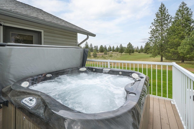 17110 W Boone Ln, Medical Lake, WA 99022 - wooden terrace featuring a hot tub and a lawn