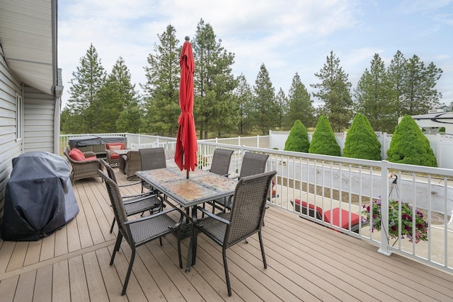 17110 W Boone Ln, Medical Lake, WA 99022 - wooden terrace featuring outdoor dining area and a grill