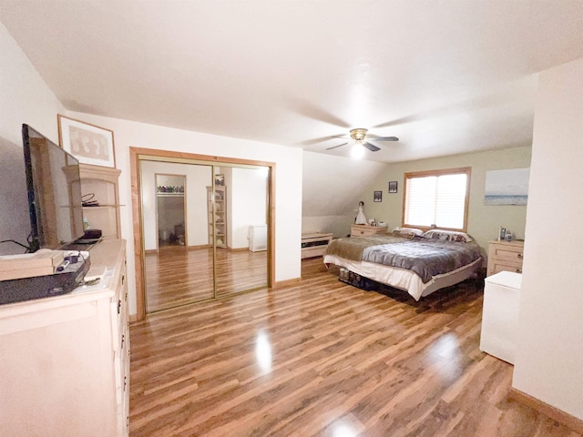 2010 Clemons Rd, Rice, WA 99167 - bedroom with light wood-style flooring, ceiling fan, baseboards, and a closet