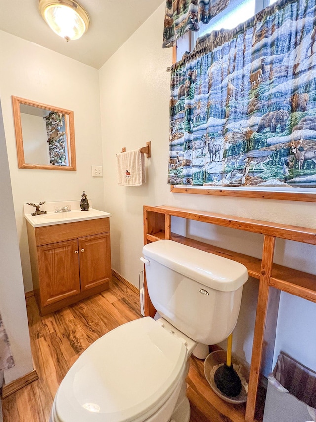 2010 Clemons Rd, Rice, WA 99167 - bathroom featuring wood finished floors, vanity, toilet, and baseboards