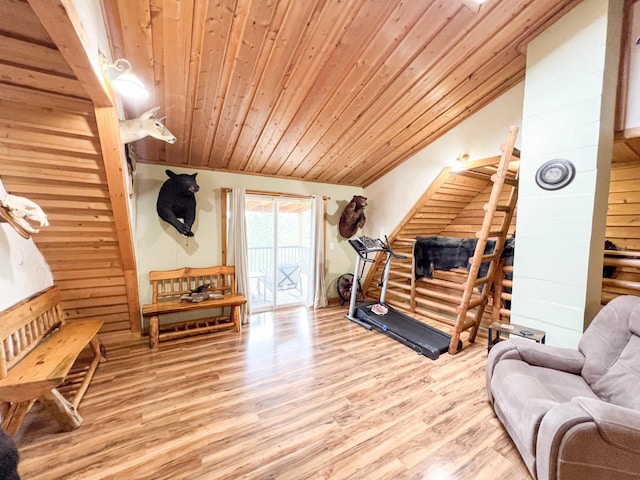 2010 Clemons Rd, Rice, WA 99167 - workout area featuring wood ceiling, wood finished floors, and wood walls