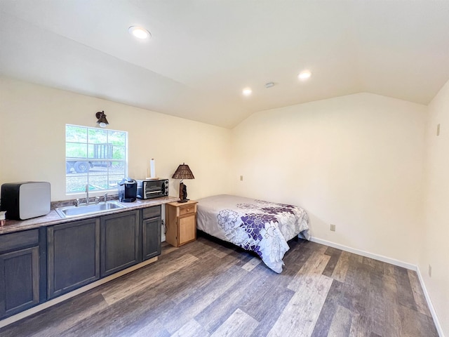 2010 Clemons Rd, Rice, WA 99167 - bedroom with a sink, dark wood-style flooring, vaulted ceiling, recessed lighting, and baseboards