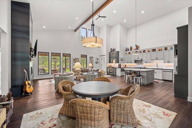 220 E Meadowlane Rd, Spokane, WA 99224 - dining space featuring high vaulted ceiling, plenty of natural light, dark wood finished floors, and recessed lighting