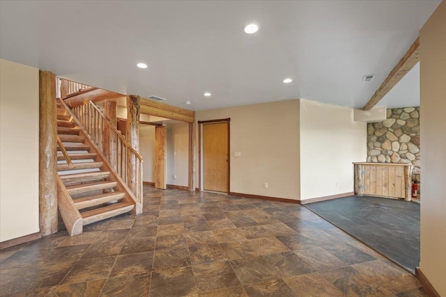 18109 N Harvard Ln, Newman Lake, WA 99025 - spare room featuring baseboards, recessed lighting, stairs, and stone finish flooring