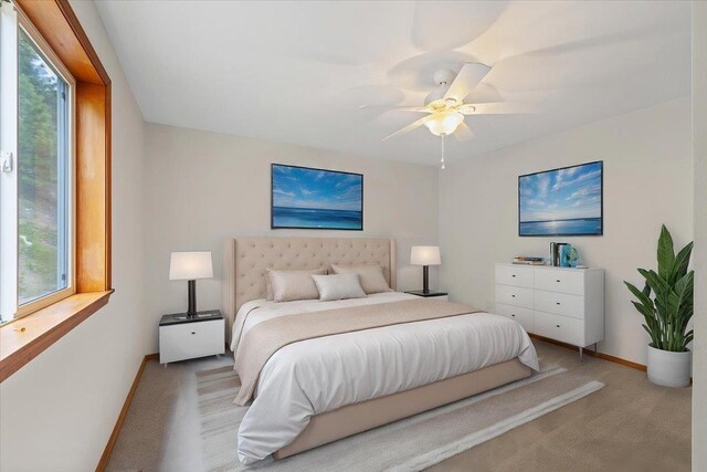 18109 N Harvard Ln, Newman Lake, WA 99025 - bedroom with light carpet, baseboards, and ceiling fan