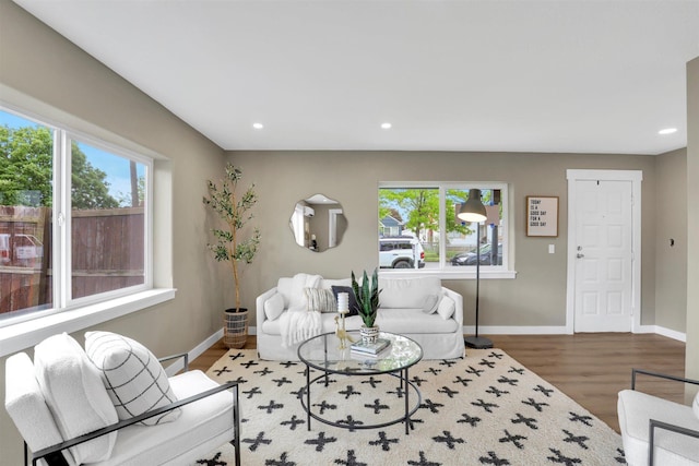 2121 W Sharp Ave, Spokane, WA 99201 - living room with plenty of natural light, baseboards, wood finished floors, and recessed lighting