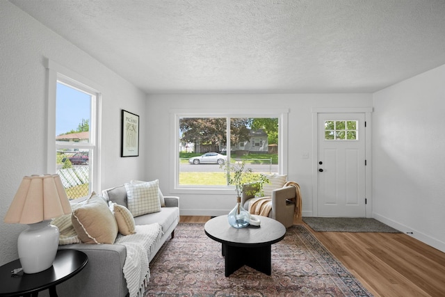 5727 N Cannon St, Spokane, WA 99205 - living room featuring wood finished floors, a textured ceiling, and baseboards