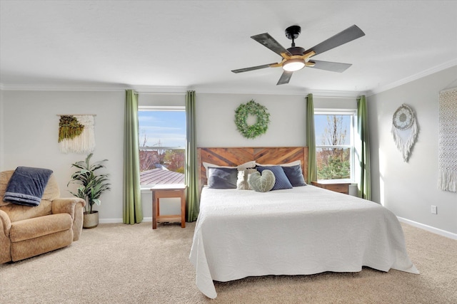 17321 E Morningside Ln, Spokane Valley, WA 99016 - bedroom with carpet floors, crown molding, baseboards, and a ceiling fan