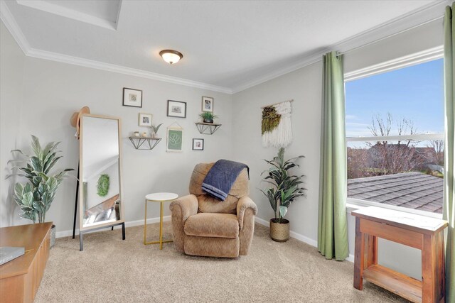 17321 E Morningside Ln, Spokane Valley, WA 99016 - sitting room with light carpet, ornamental molding, and baseboards
