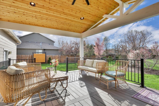 17321 E Morningside Ln, Spokane Valley, WA 99016 - deck featuring an outdoor living space and a ceiling fan
