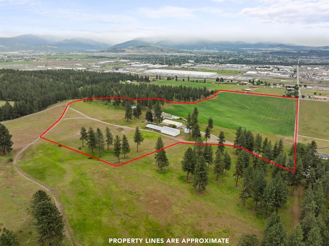 17500 E Wellesley Ave, Spokane Valley, WA 99216 - aerial overview of property's location with property boundaries highlighted and mountains