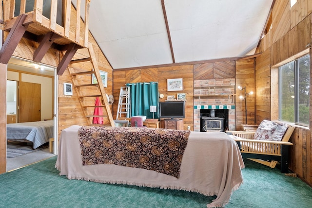 6500 W Soledad Ln, Cheney, WA 99004 - carpeted living room with wooden walls and lofted ceiling