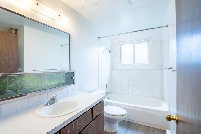16108 E Broadway Avenue 16110E Broadway Ave, Spokane Valley, WA 99037 - bathroom with toilet, vanity, shower / tub combination, and wood finished floors