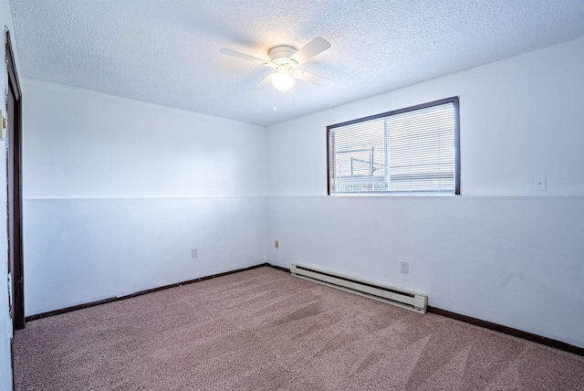 16108 E Broadway Avenue 16110E Broadway Ave, Spokane Valley, WA 99037 - spare room with a baseboard heating unit, ceiling fan, carpet, a textured ceiling, and baseboards