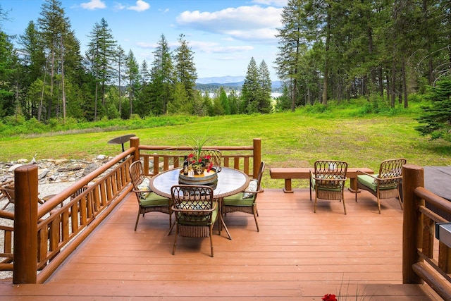 3475B Waitts Lake Rd, Valley, WA 99181 - deck with a mountain view, a yard, and outdoor dining space