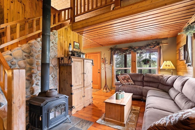 3475B Waitts Lake Rd, Valley, WA 99181 - living area featuring a wood stove and light wood-type flooring