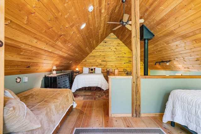 3475B Waitts Lake Rd, Valley, WA 99181 - bedroom featuring wooden ceiling, lofted ceiling, wood-type flooring, and wood walls