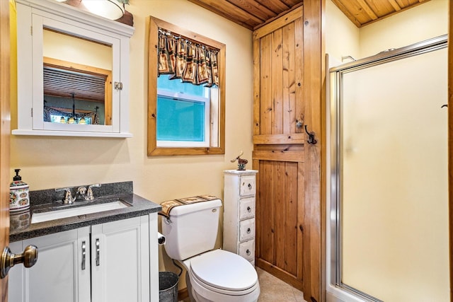 3475B Waitts Lake Rd, Valley, WA 99181 - full bath with wooden ceiling, a stall shower, toilet, and vanity